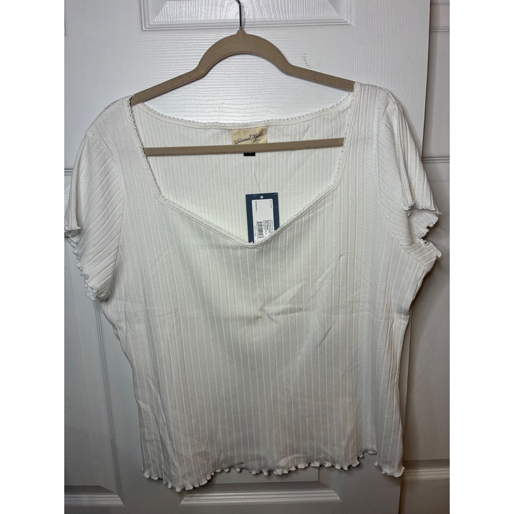 Universal Thread White Ribbed Sweetheart Neck Lettuce Trim Top Plus Size 2X NEW